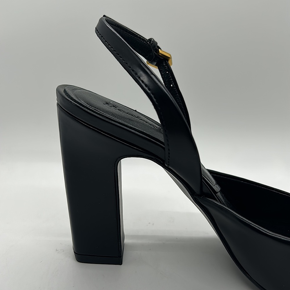 Massimo Dutti NWT Black Leather Pointed Toe Block Heels Sandals Shoes *Sz 5*🔥🔥 - Picture 6 of 7